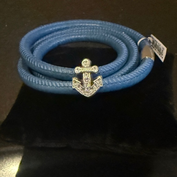Brighton Jewelry - ⚓️🆕⚓️ Brighton Triple Woodstock Blue  Leather Bracelet with Anchor Charm NWT